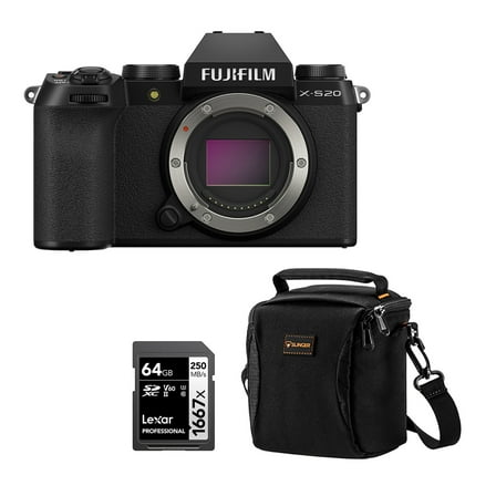 Fujifilm X-S20 Mirrorless Camera, Black, Bundle with 64GB SDXC Memory Card and Shoulder Bag