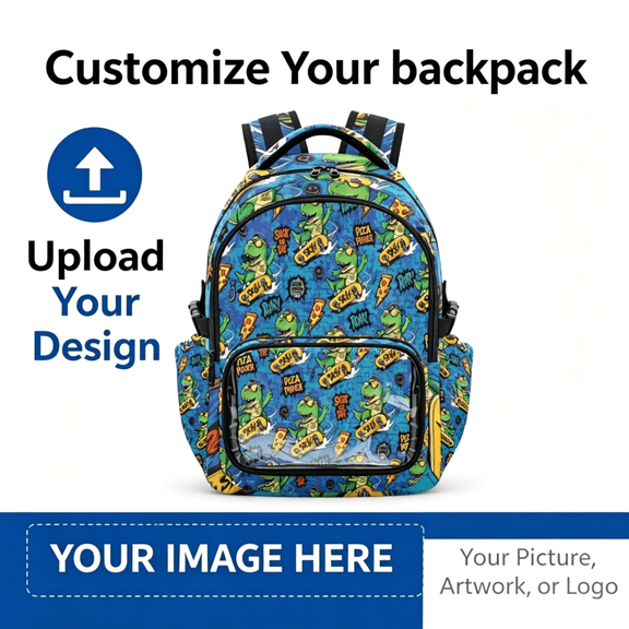 Custom Backpack Personalized School Bookbag with Clear PVC Front Pocket, Laptop Compartment, Water Resistant Travel Daypack