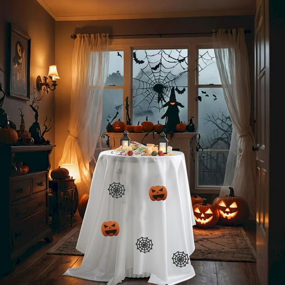 Halloween Tablecloth, Spooky Web Pumpkin Design with Blood Splatter and Creepy Handprints, Reusable Polyester Fabric for Indoor Outdoor Party Decor, 60 x 90 Inches