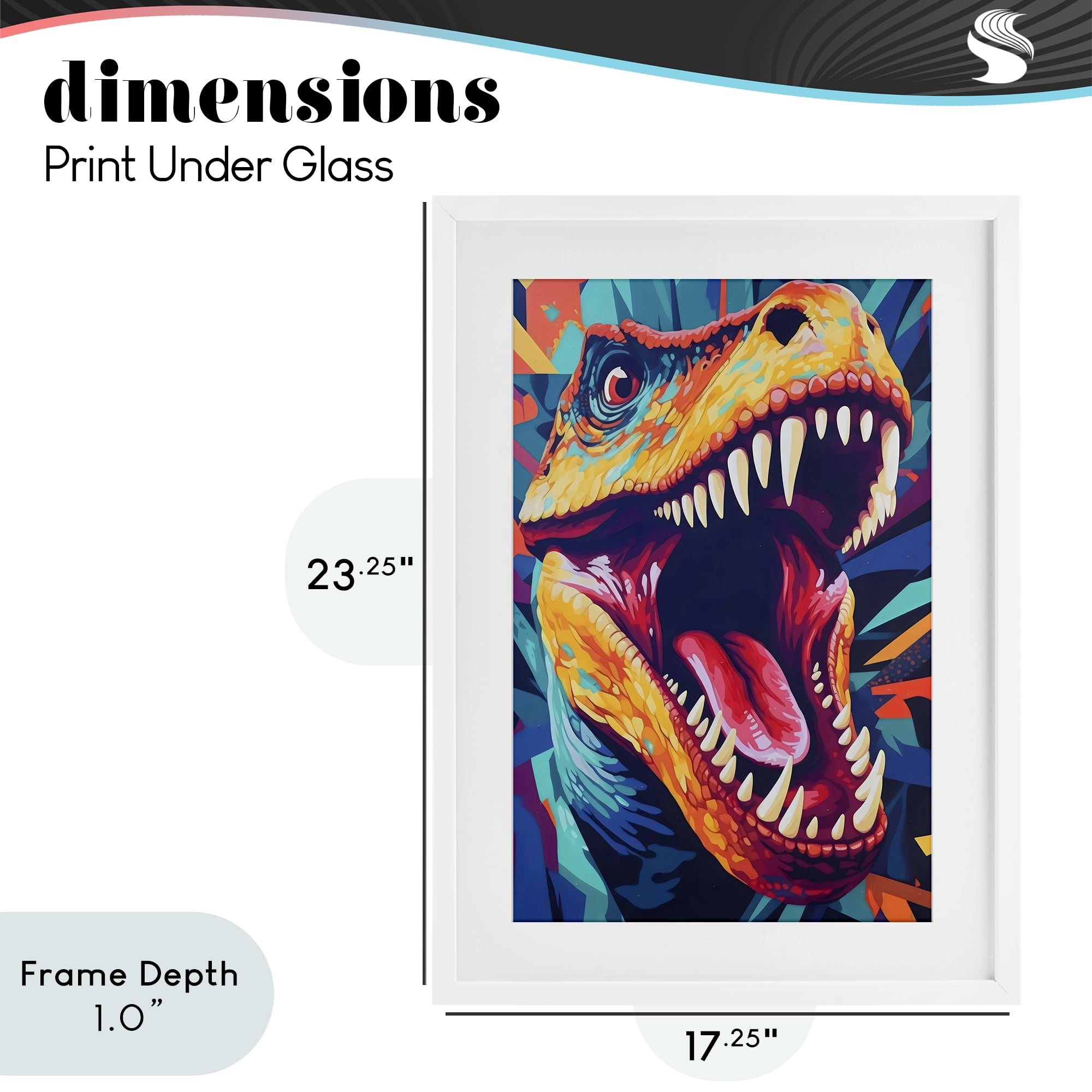 Stupell Industries Pop Style Raptor Dino White Framed Print Under Glass, design by Creative Studio