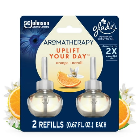 Glade Aromatherapy PlugIns Air Freshener Refills, Uplift Your Day Scent with Notes of Orange and Neroli, Fragrance Infused with Essential Oils, 2 x 0.67 oz (19.8 ml)