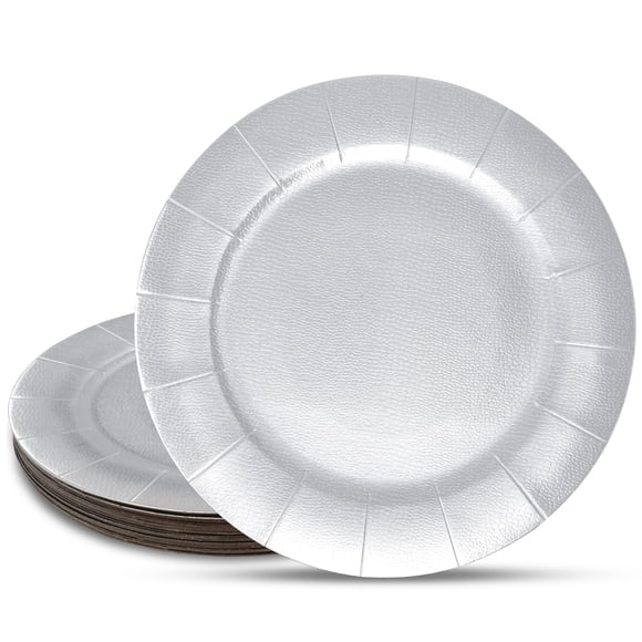 24 Disposable Silver Round Charger Plates 13" Metallic Silver Foil Dinner Serving Tray Heavy Duty Paper Cardboard Platte