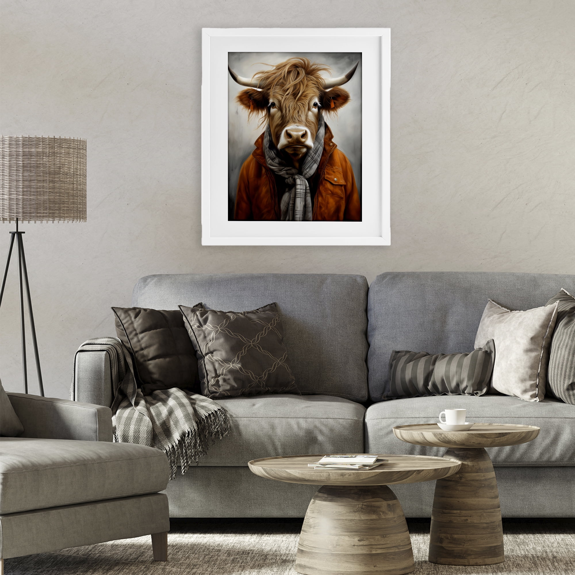 Stupell Industries Buster Bull Horn Portrait White Framed Print Under Glass, design by Ray Powers