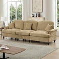 thumbnail image 6 of Newest Elegant Large 3 Seater Sofa Couch,Flared Arms,Removable Ruffles Pleats Skirts,Spindle Legs, Comfy Chenille Three-Seat Sofa for Living Room, Light Coffee, 6 of 20