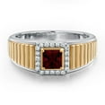thumbnail image 3 of Gem Stone King 925 Silver and 10K Yellow Gold Red Garnet and White Lab Grown Diamond Statement Ring for Men | 1.08 Cttw | Princess 5MM | Gemstone January Birthstone | Size 9, 3 of 5