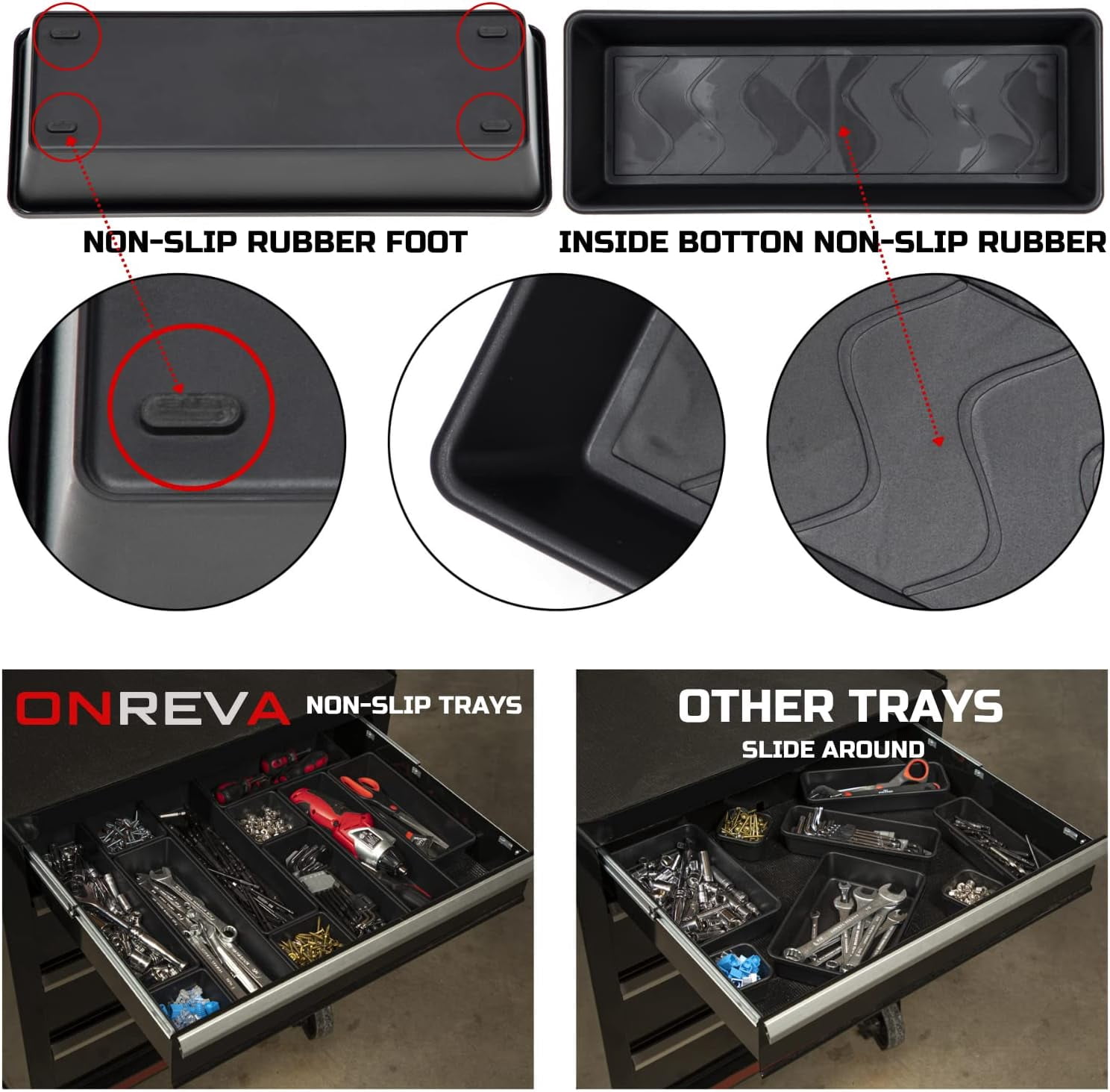 ONREVA Tool Box Organizer Tray Divider Set, Extra Large Toolbox Trays, Tool Box Organizers and Storage Kit, Rolling Tool Chest Drawer Bins, Hardware Screwdrivers Pliers Organization, 12pcs
