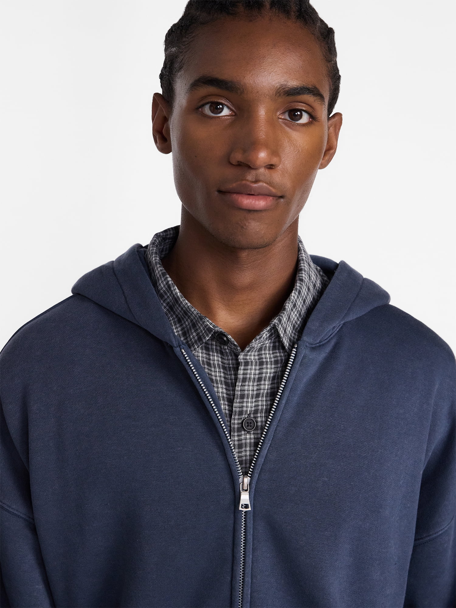 No Boundaries Boxy Oversized Fit Fleece Zip Hoodie Sweatshirt with Long Sleeves, Men's XS-4XLT