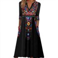 thumbnail image 2 of Sakmal Black Womens Dresses Plus Size Elbow-Length Notch Neck Floral Vintage Pleated Long Pocket A-Line Dresses Ladies Dresses Plus Size, 2 of 5