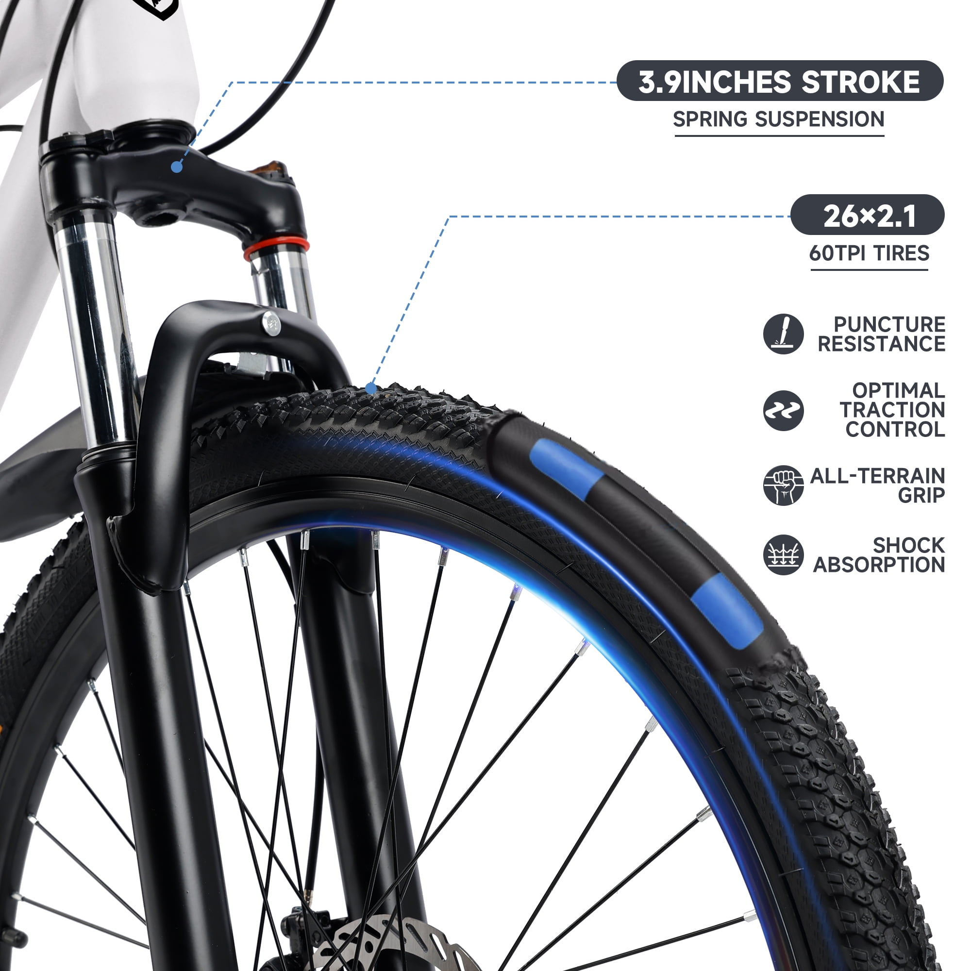 26/27.5 inch Mountain Hardtail Mountain Bike for Men/Women, 27 Speed Twist Shifting, Front Suspension, Comfort Saddle, Purple/Black/White