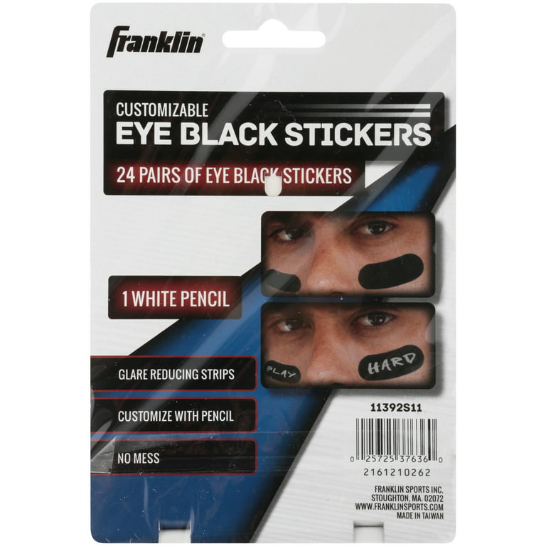 Franklin Sports Eye Black Stickers for Kids - Customizable Lettering  Baseball and Football Eye Black Stickers - White Pencil Included - Includes  24