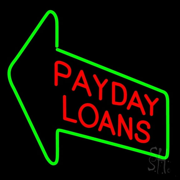 Red Payday Loans With Arrow LED Neon Sign 16 x 16 - inches, Black Square Cut Acrylic Backing, with Dimmer - Bright and Premium built indoor LED Neon Sign for Pawn store interior decor, and stroefront.