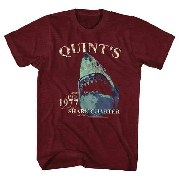 Jaws Quints Charter Vintage Maroon Heather Adult T-Shirt 5Xl