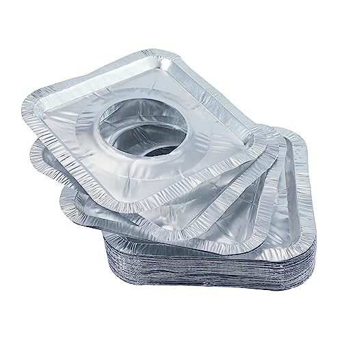 Gas Burner Liners (50 Pack) 8.5" Disposable Aluminum Foil Square Stove Burner Covers - Gas Range Protector Foil Liners to Catch Oil,Grease and Food Spills