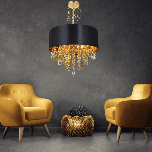Modern Chandelier lighting 9 lights Transitional design 24"x37" in Gold Color and Black Shade