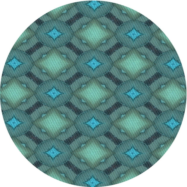 Ahgly Company Machine Washable Indoor Round Transitional Deep-Sea Green Area Rugs, 5' Round