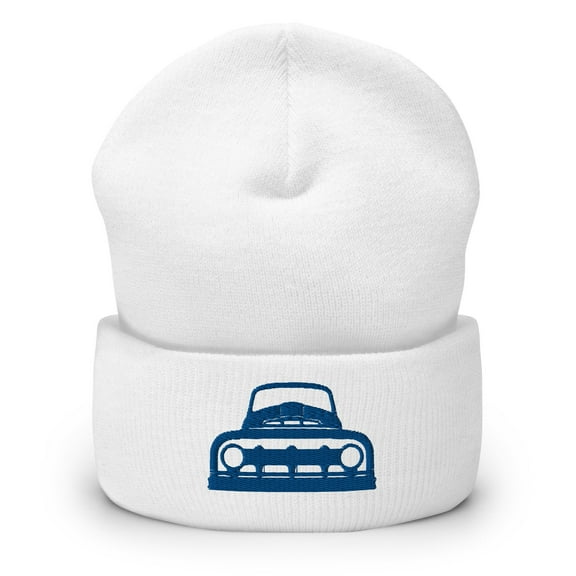 Vintage Ford Truck Embroidered Cuffed Beanie Color: White