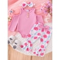 thumbnail image 4 of FOCUSNORM Baby Girl Fall Outfit Ribbed Cold Shoulder Long Sleeve Romper with Floral Pattern Flare Pants and Headband 3 Pcs Set, 4 of 9