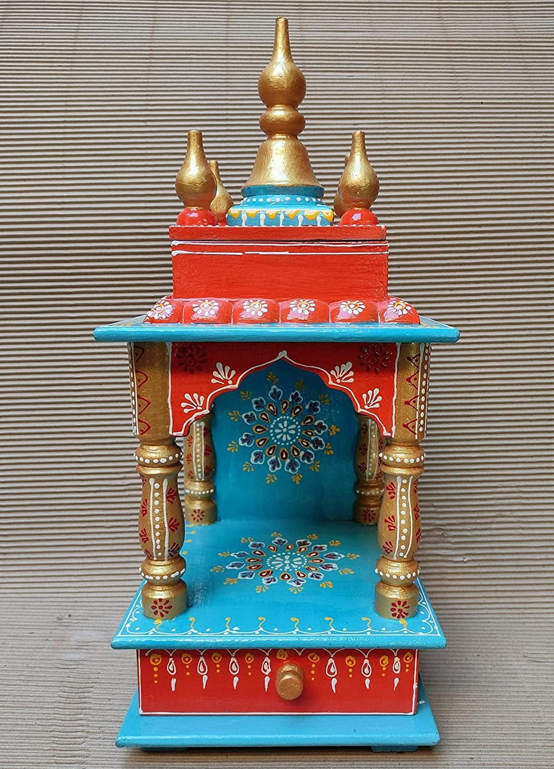 Small Wooden Temple For Home And Office / Wall Hanging Pooja Mandir / Hindu Pooja Temple