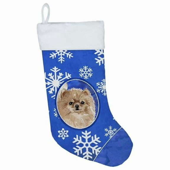 Carolines Treasures CK3962CS Winter Snowflakes Pomeranian Christmas Stocking