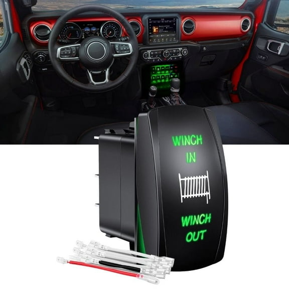 Waywe Winch Rocker Switch Momentary Toggle Switch On Off On Switch DPDT 7Pin 12V 24V Switch Jumper Wires Winch in Out Switch Green for Cars Trucks Caravans Boats