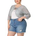 thumbnail image 2 of Cárdigan de encogimiento de hombros de talgrande pamujer, mangas 3/4, chaquetas de bolero de corte frontal con lazo de encaje floral gris 3XL, 2 of 6