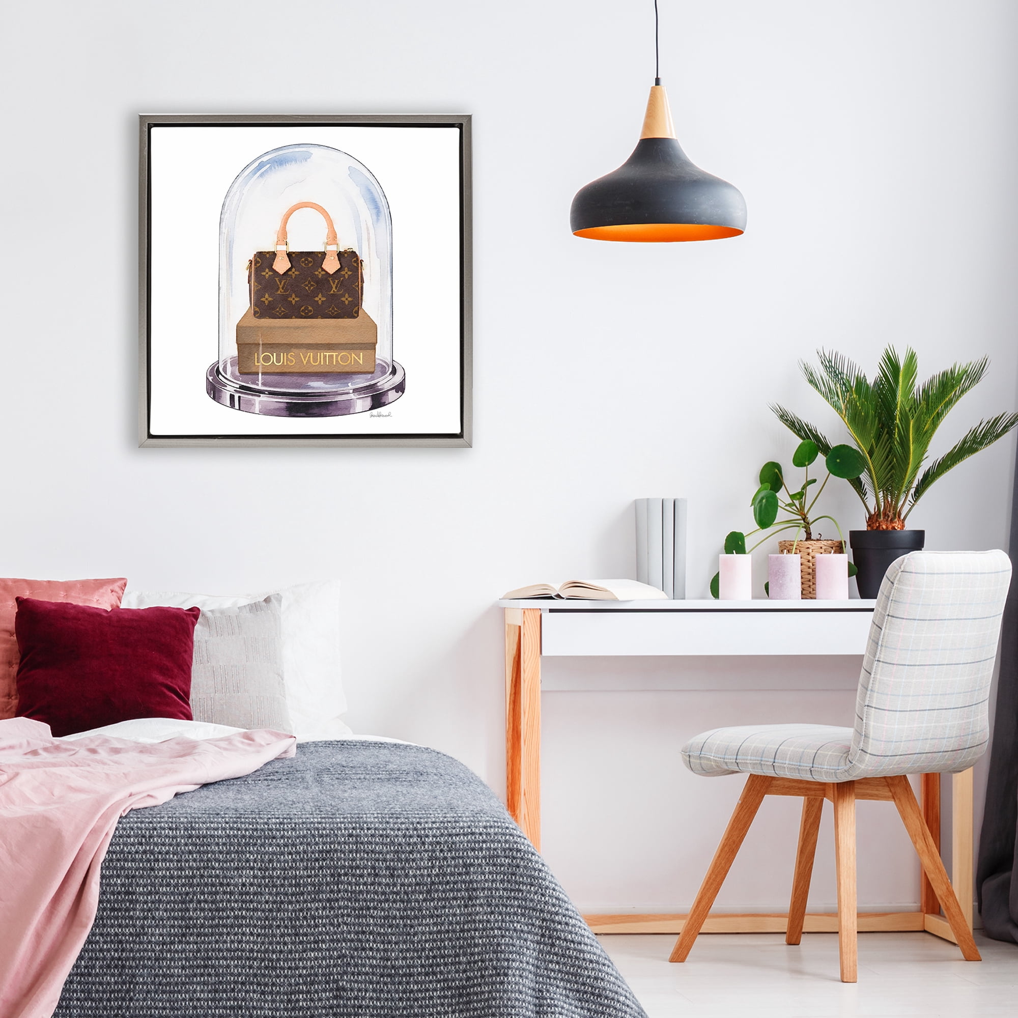 Stupell Industries Glam Purse Bell Jar Gray Framed Floater Canvas Wall Art, design by Amanda Greenwood