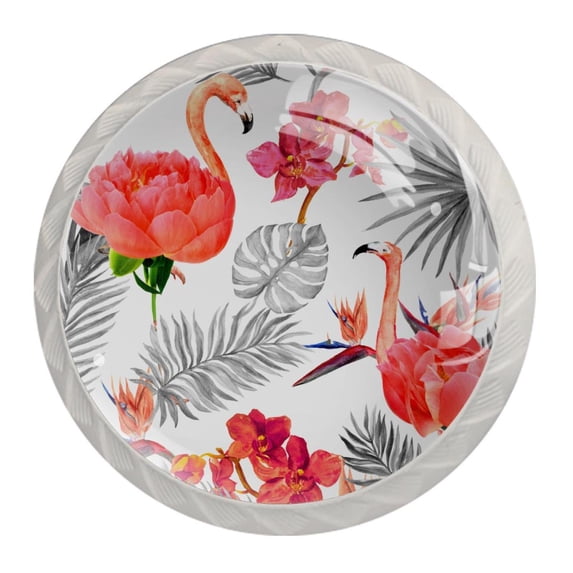 4 Pcs Flamingo Knobs for Kitchen Cabinet Cupboard Dresser Bookcase Drawer Pulls Handles Round Home Decor