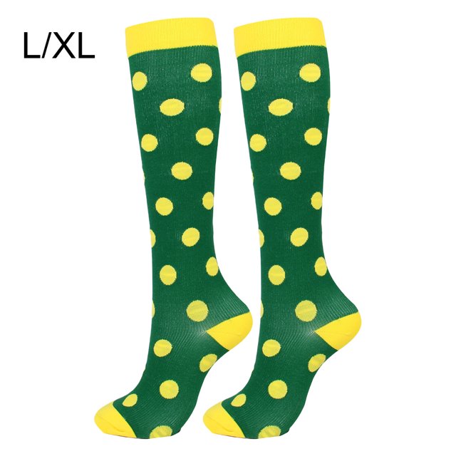 Chaussettes de Compression 20-30mmhg Longueur Genou Chaussettes de Sport Course Femmes Bas de Randonnée pour Unisexe Course Cyclisme, Vert, Point, L/TG