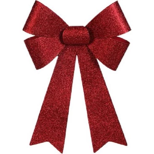 Nœud de Noël en Plastique Rouge Pailleté 13x9"