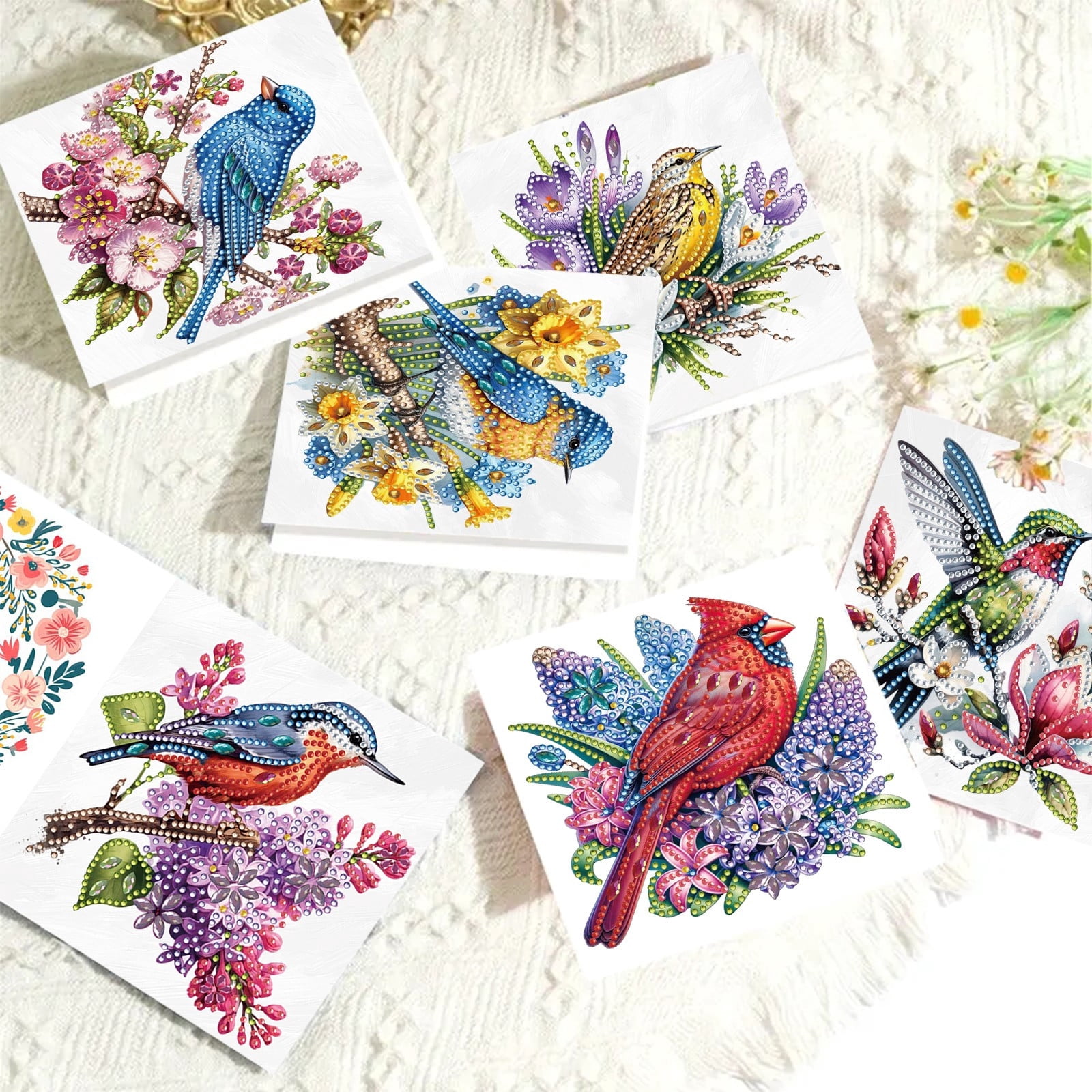 FLOPESN 12Pcs DIY Folding Greeting Card Diamond Art Painting,Creative Design Thank You Cards Set for Birthday Christmas Crafts Gift