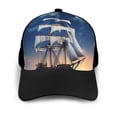 thumbnail image 3 of Xecao Moonlit Night Sea Sailboat print unisex vintage washed baseball cap, a soft and adjustable hat perfect for any casual style., 3 of 5