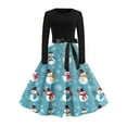thumbnail image 2 of Christmas Dresses for Women Women's Fashion Temperament Autun And Winter Button Lapel Pocket Long Sleeve Retro Print Dress with Snowflake Christmas Print for Holiday Party,Sky Blue,2XL, 2 of 5