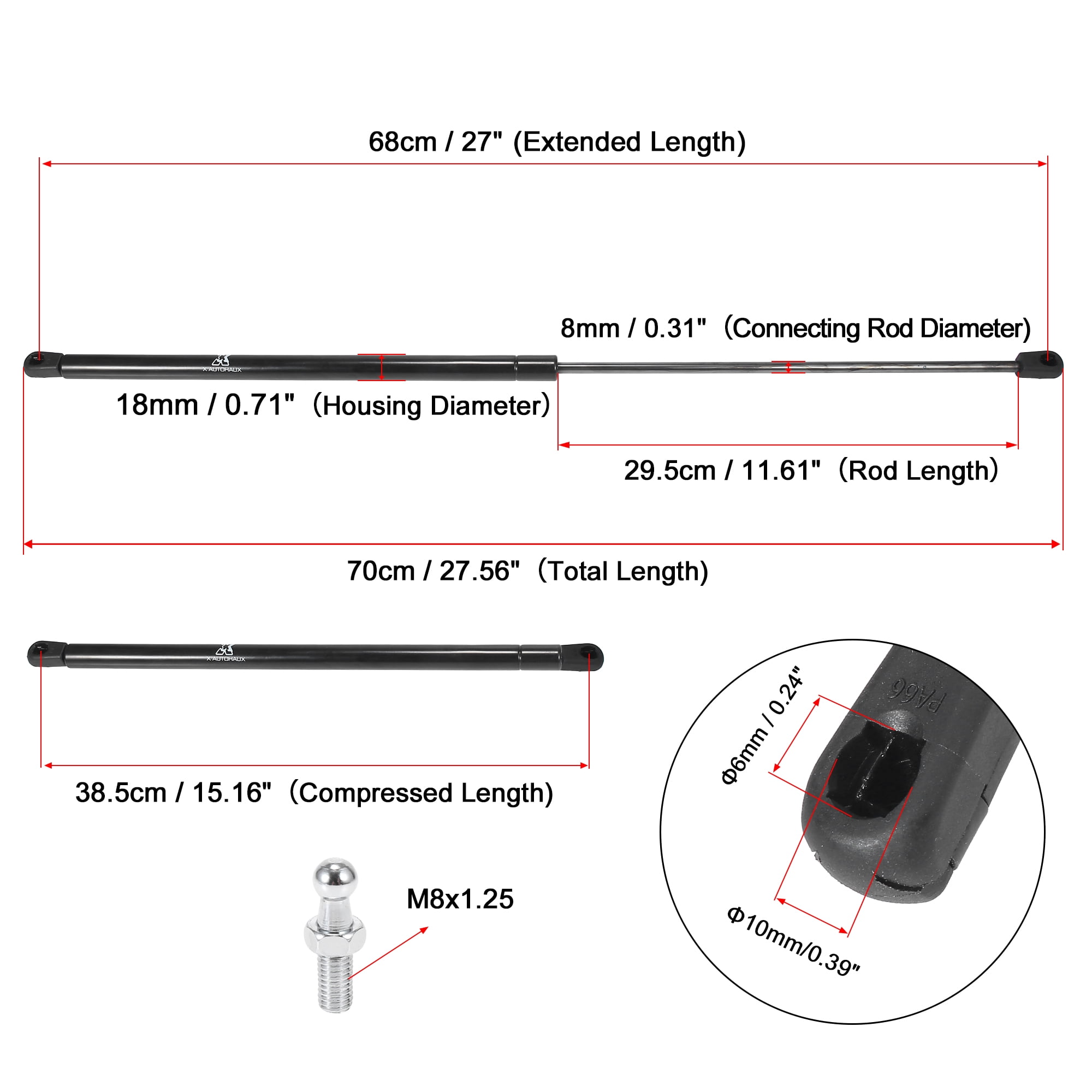 Unique Bargains 2pcs 27inch 45Lbs/200N Lift Supports Struts Shock Gas Spring for Car Black