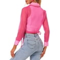 thumbnail image 3 of INSPIRE CHIC Women's Button-Front Point Collar Mesh Sheer Long Sleeve Shirt Tops M Hot Pink, 3 of 6
