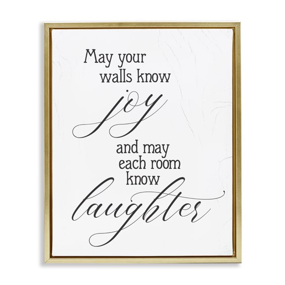 Stupell Industries Shabby Chic May Your Walls Know Joy Uplifting Phrase Gold Floating Frame Canvas Art, 25 x 31, by Lil' Rue