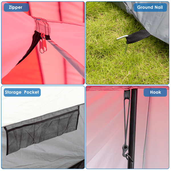 14-Person Family Cabin Tent - 14ft x 14ft Extra Large Outdoor Shelter with Room Divider - Red & White