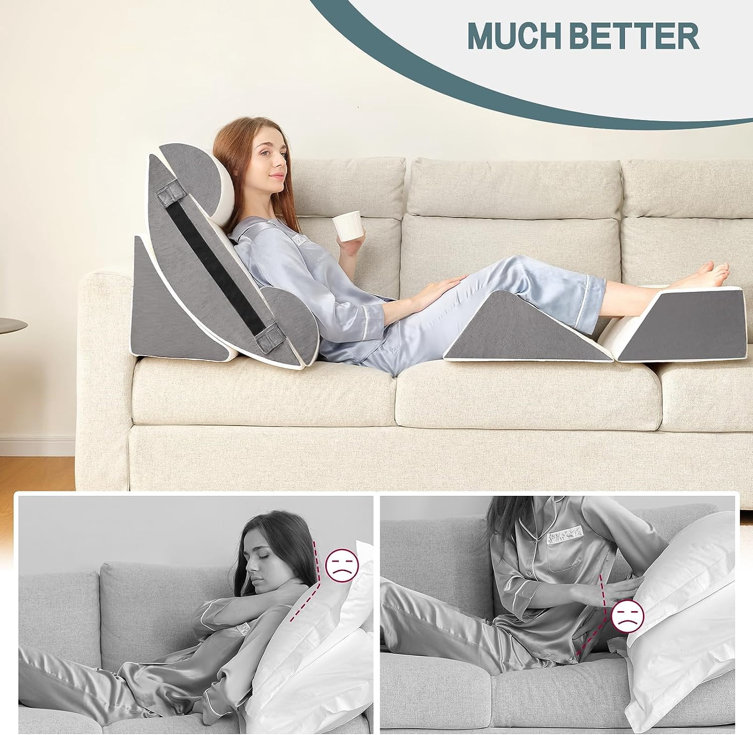 6pcs Orthopedic Bed Wedge Pillow Set for Sleeping, Post Surgery Foam for Body, Back and Leg Pain Relief Comfortable & Adjustable Support Pillows-Anti Snoring, Heartburn