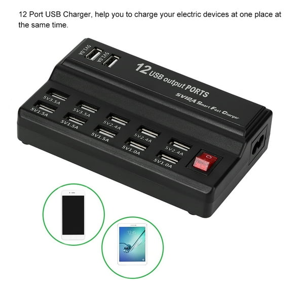 12 Port USB Charger with Smart Chip Fast Charging Power Strip for Safe Charging, Suitable for Daily Life, Business Office