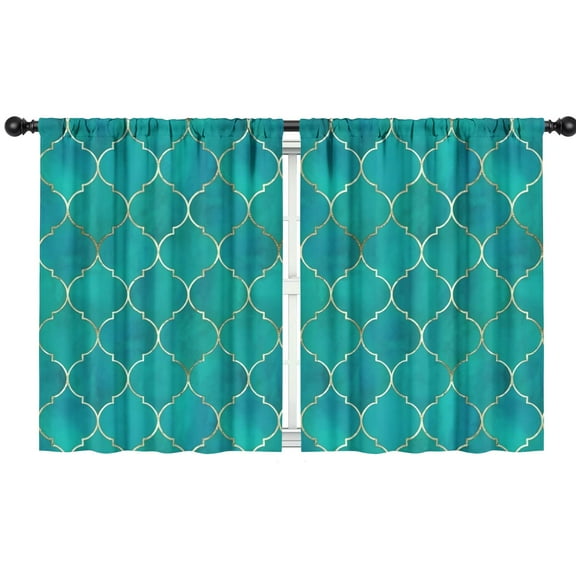 Blackout Kids Curtains,Teal and Gold Geometric Lattice Pattern Childrens Insulated Curtains Set Of 2,Bedroom Essentials,Toddler Room Decor 42"x54"