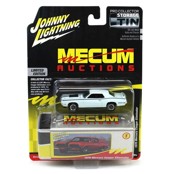 1/64 1970 Mercury Cougar Eliminator White Mecum Johnny Lightning Storage Tin JLCT015-B1