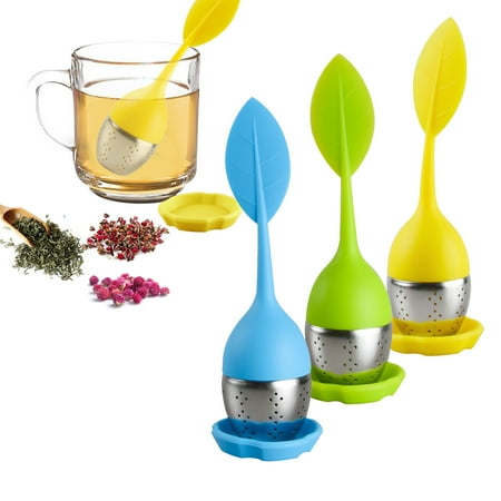 

Leaf Tea Infuser for Tea Pot Mug Cup- Loose Tea Strainer Steeper for Fennel Tea Rooibos Tea Herbal Team Yellow Blue Green Set 3