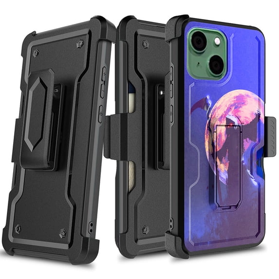 DALUX Card Holster Kickstand Phone Case Compatible with Iphone 13 (2021) 6.1 inch - Moon Reaper