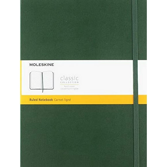 Cuaderno clásico Moleskine, tapa dura, XL (7,5 x 9,5), rayado/líneas, verde mirto, 192 páginas