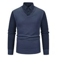thumbnail image 3 of Annhoo Men's Knit Shirts Plus Size Patchwork Collared Long Sleeve Vintage 2 In 1 Tops Fall Casual Dressy Work Pullover, 3 of 5