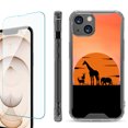 thumbnail image 1 of Shockproof Bumper Phone Case for iPhone 13, with Tempered Glass Screen Protector, by OneToughShield ® - Sunset Safari, 1 of 4
