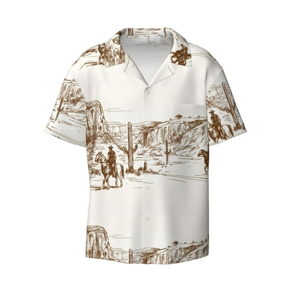 Xecao offers the Western Desert Cowboys for Men's Casual Short-sleeved Shirt, a button-up collared shirt with a pocket, perfect for beach vacations and yacht travel in the Small size.