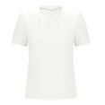 thumbnail image 5 of Women's Puff Short Sleeve Tops Summer Trendy Mock Neck Pleated Slim Fit Blouses Casual Solid Color Tunic Shirts (M, White), 5 of 7
