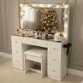 thumbnail image 2 of Ember Interiors Chantal White Makeup Vanity Set, 13-Bulb Mirror, USB/Outlet, 2 of 8