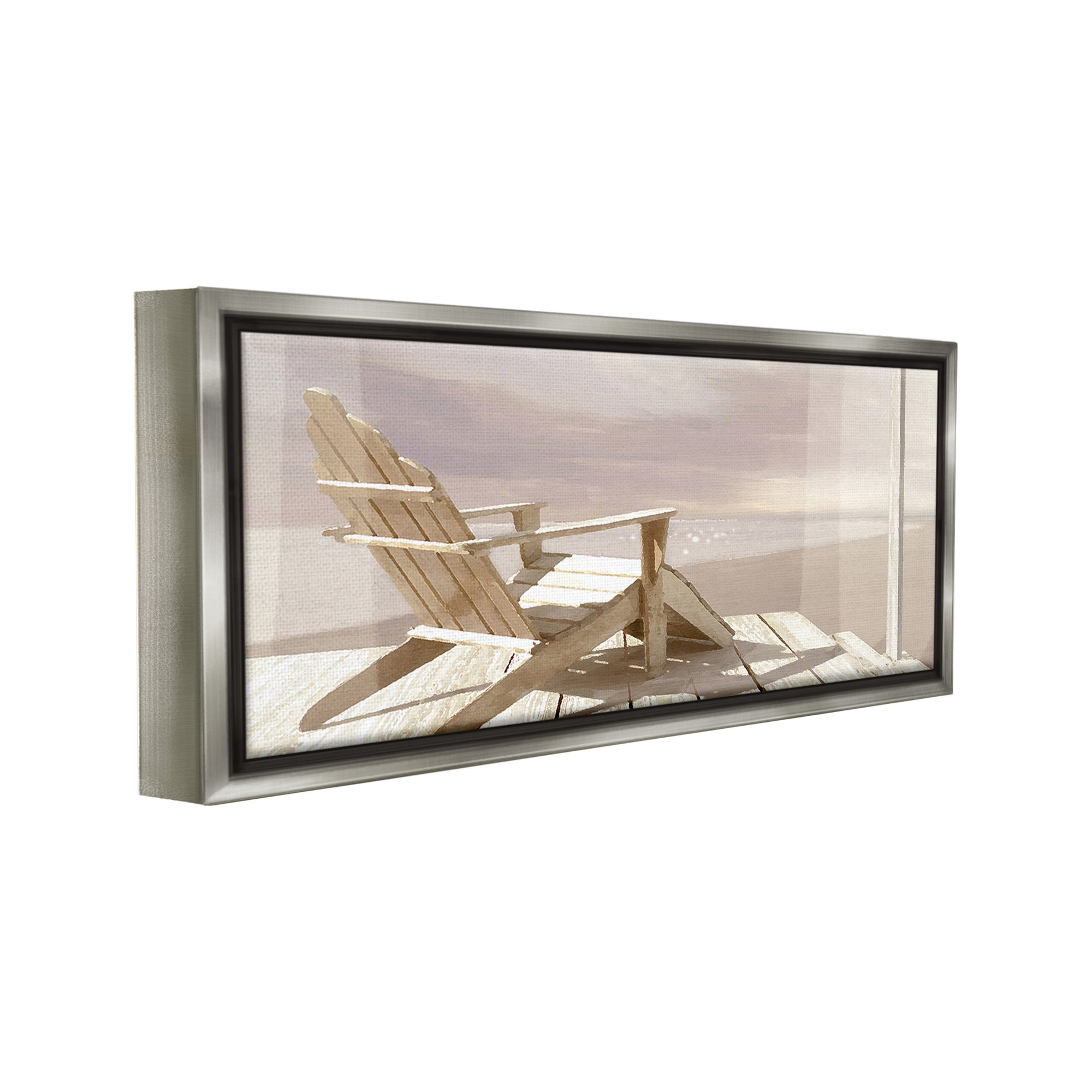Stupell Industries Chair Overlooking Beach Landscape Photography Gray Floater Framed Canvas Art Print Wall Art, 31 x 14