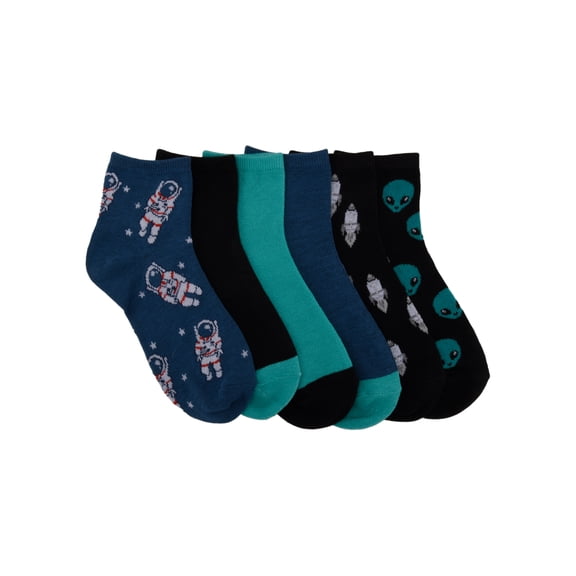 Wonder Nation Mid Crew Graphic Socks, 6-Pack Boys Shoe Size S (4-8.5) - L (3-9)